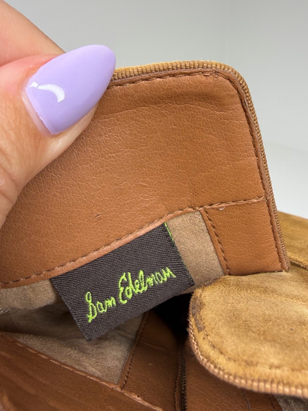Sam Edelman Mustard Suede Embroidered Lace-Up Ankle Booties - Picture 2 of 7